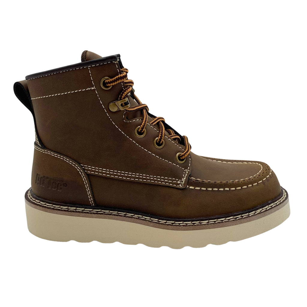 AdTec kids 6-inch moc toe lace-up work boot with white wedge sole, side view