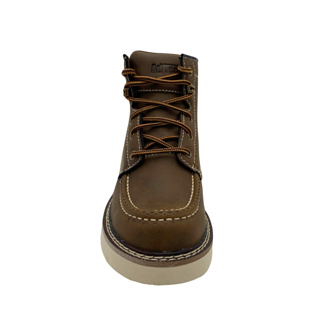 AdTec kids 6-inch moc toe work boot with lace-up closure and wedge sole, front view