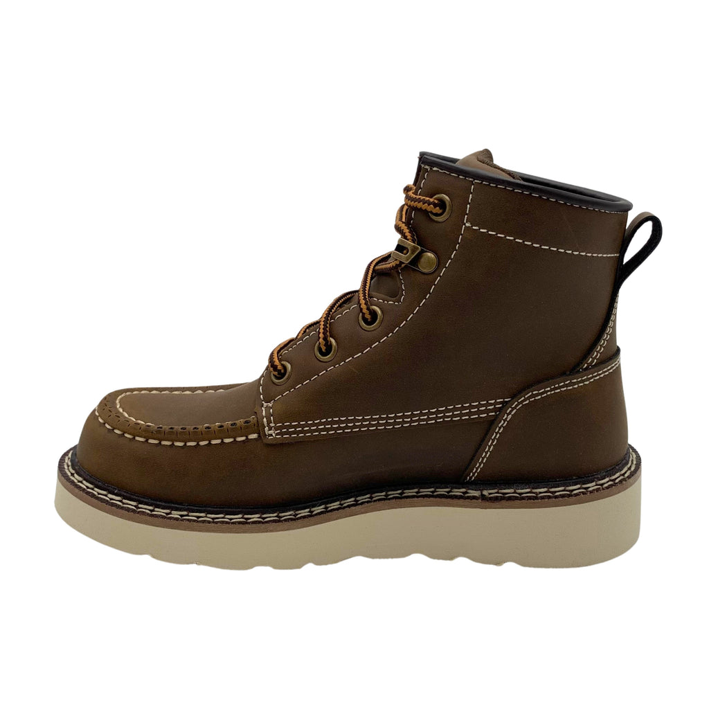 AdTec Kids 6-inch moc toe lace-up work boot with wedge sole, side view