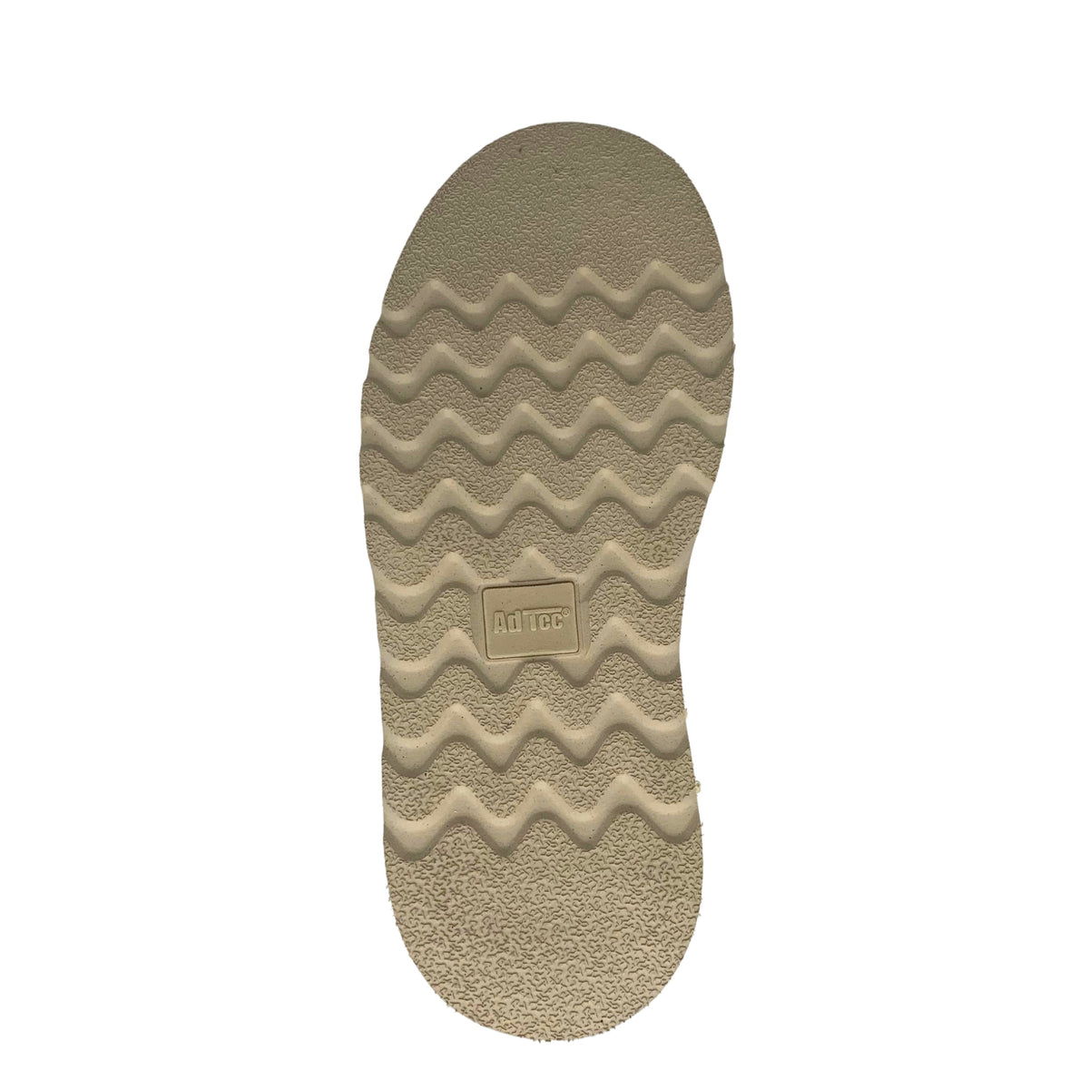 Bottom sole view of a kids boot showing zigzag tread pattern and AdTec logo stamp