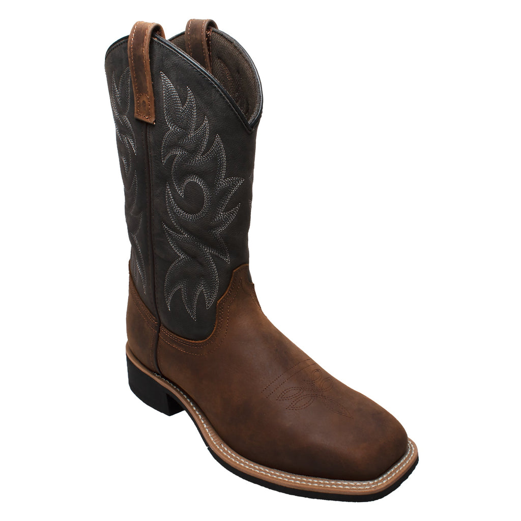 AdTec mens 12-inch western work boot with dark shaft and brown foot