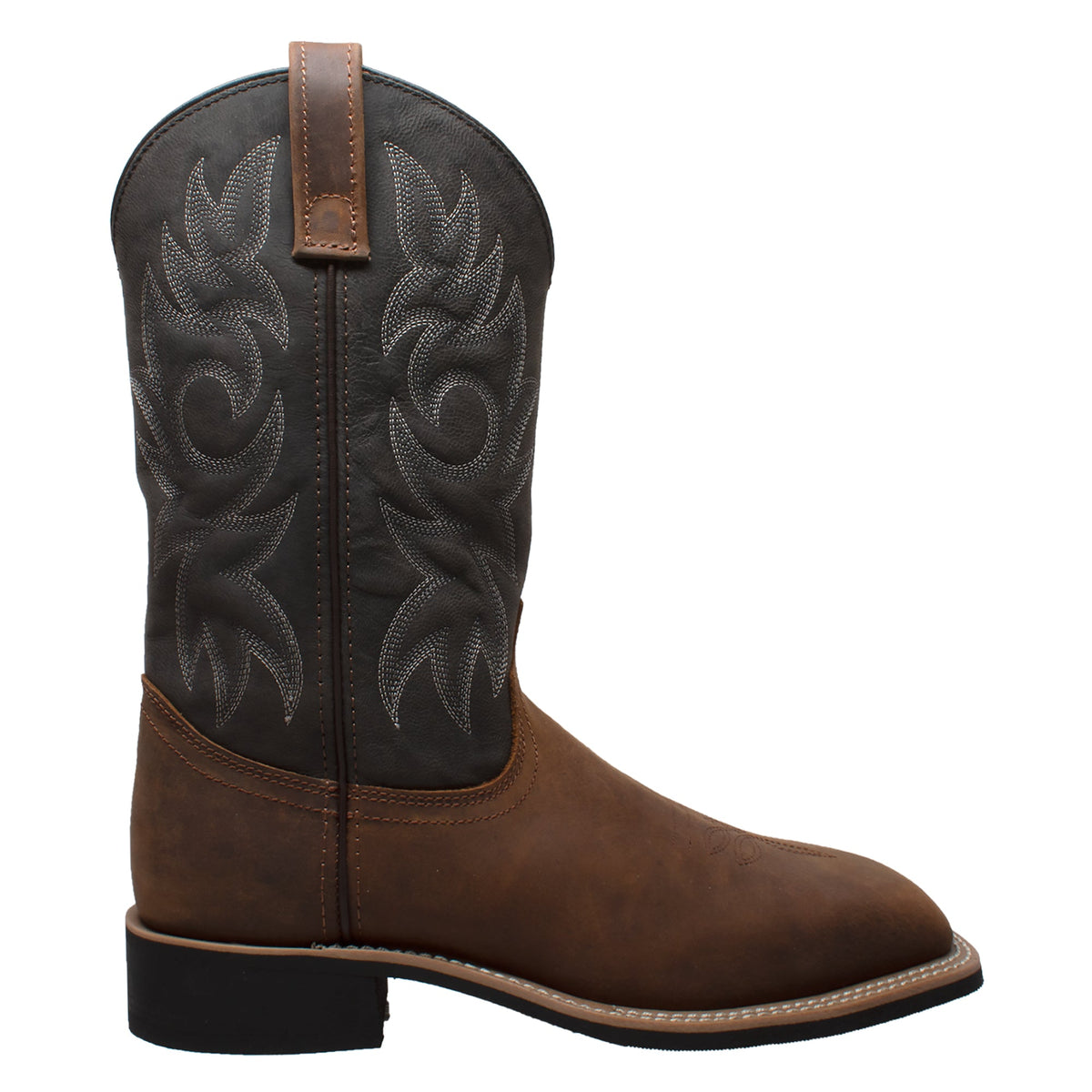 AdTec mens 12-inch work western cowboy boot with embroidered dark shaft and brown foot