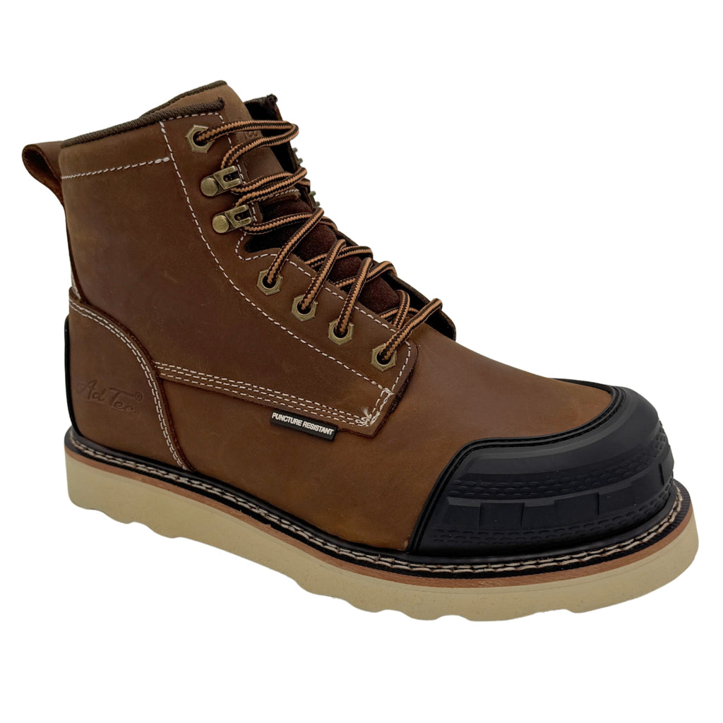AdTec mens 6-inch composite toe lace-up work boot with black rubber toe guard and wedge sole