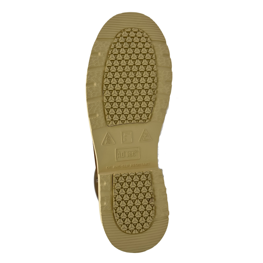 Bottom sole view of AdTec men's boot showing oil and slip resistant tread pattern