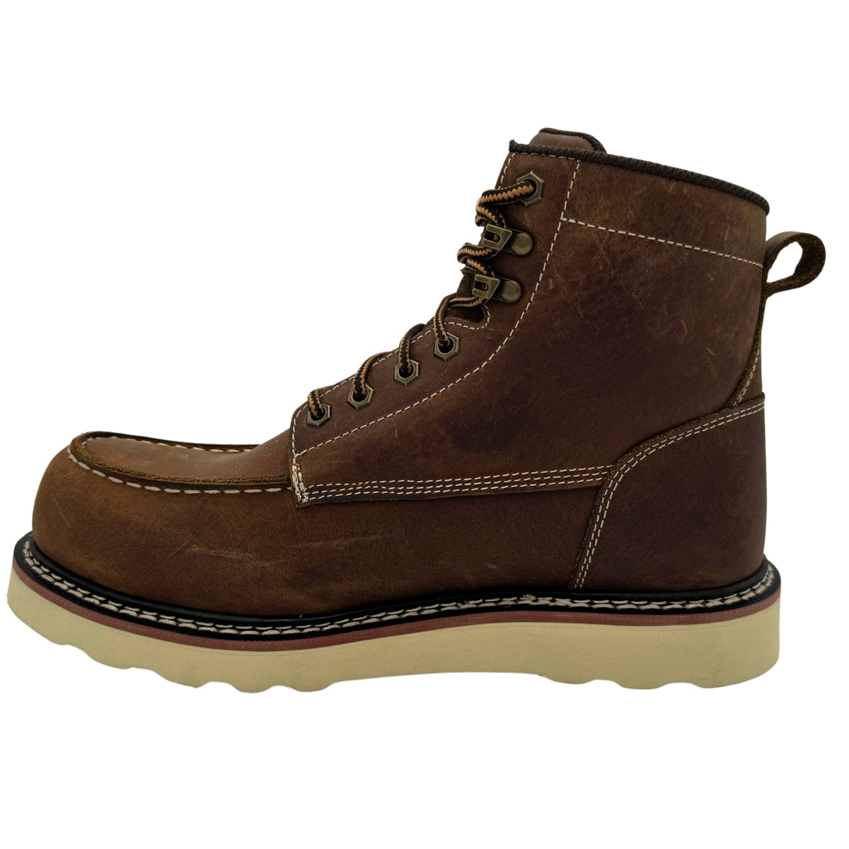 AdTec mens 6-inch moc toe lace-up work boot with wedge sole, side view