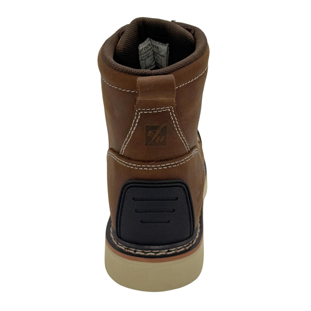 Rear view of mens 6-inch composite toe work boot with pull tab and wedge sole