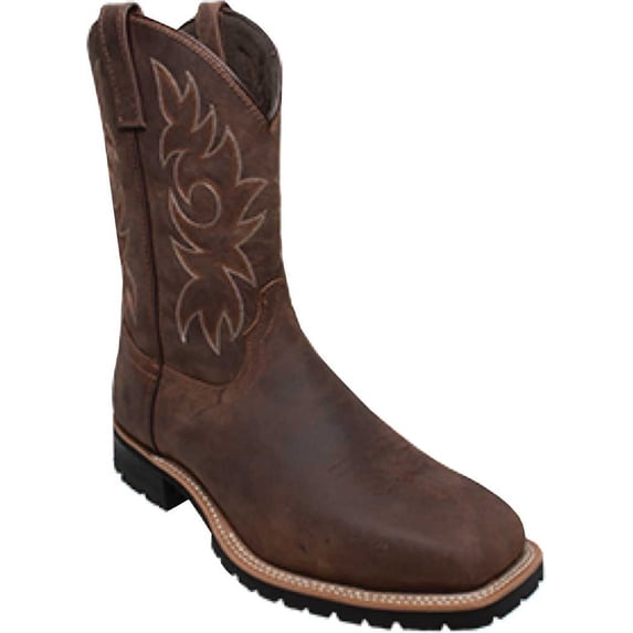 AdTec mens 12-inch western work boot with square toe and decorative stitching on shaft