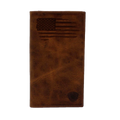 Ariat men's distressed leather rodeo wallet with embossed American flag on front