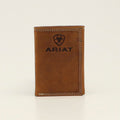 Ariat men's trifold leather wallet with embossed logo and contrast stitching