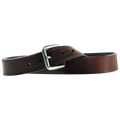 Men's brown leather belt with silver buckle and triple stitch edge detailing