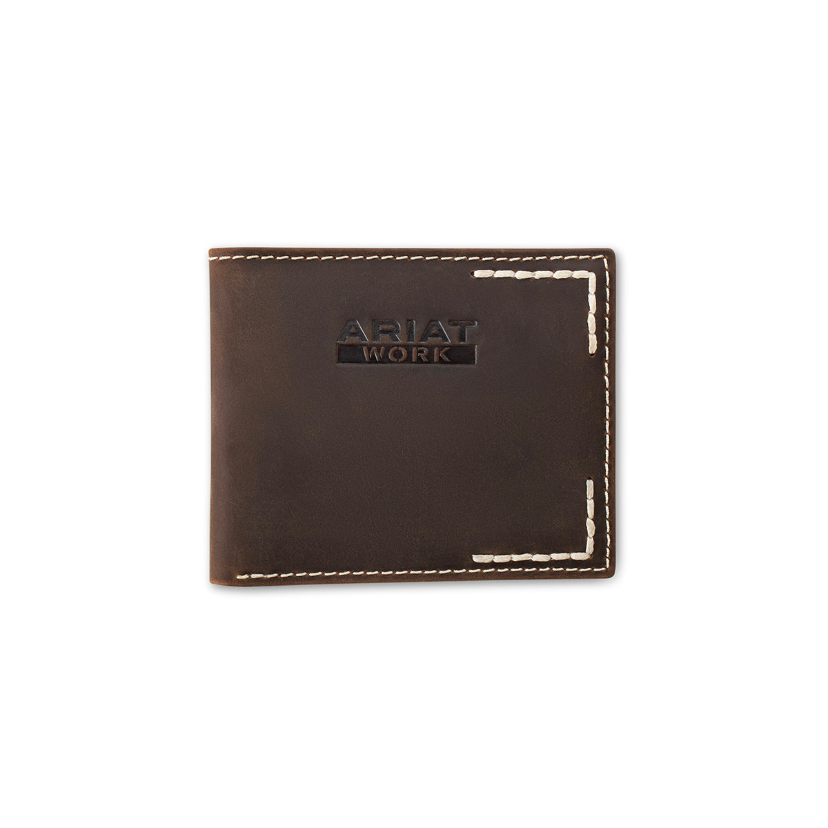 Ariat Work bifold leather wallet with contrast white stitching and embossed logo