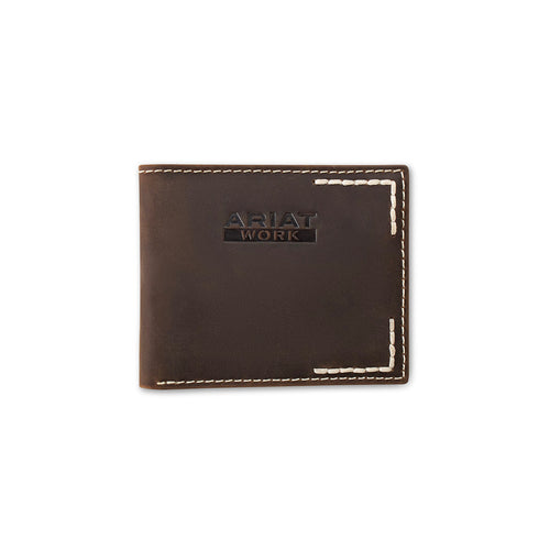 Ariat Work bifold leather wallet with contrast white stitching and embossed logo
