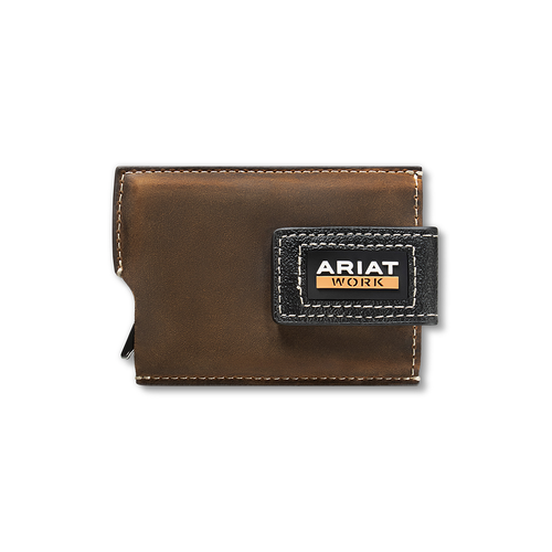 Ariat Work leather bifold wallet with magnetic money clip and branded logo patch