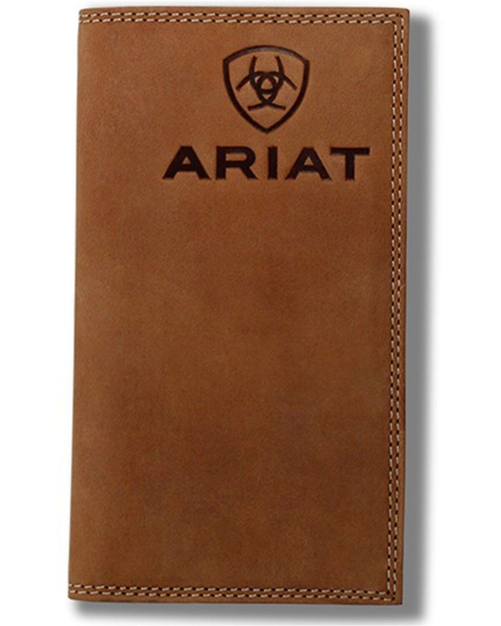 Ariat men's rodeo wallet in distressed leather with embossed logo and contrasting stitching