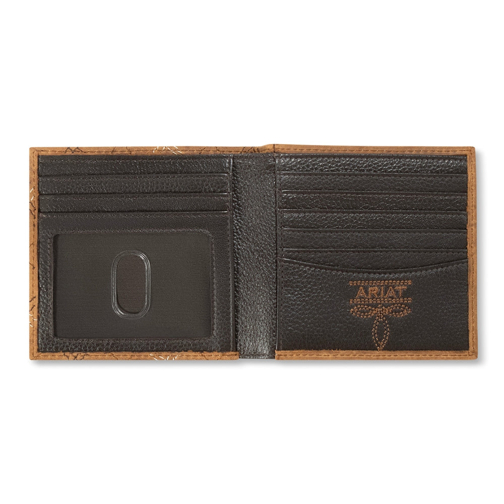 Ariat bi-fold wallet open interior view showing card slots and ID window