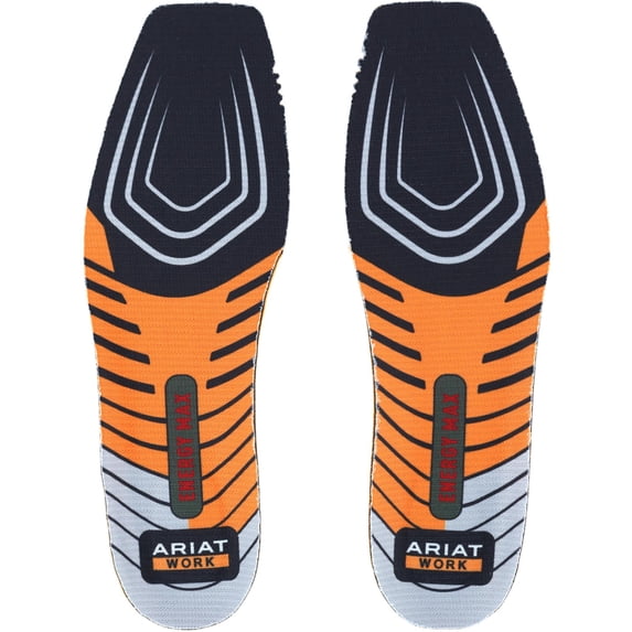 Pair of Ariat Work Energy Max insoles shown from above on white background