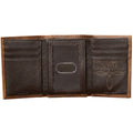 Ariat men's trifold leather wallet open showing card slots and ID window