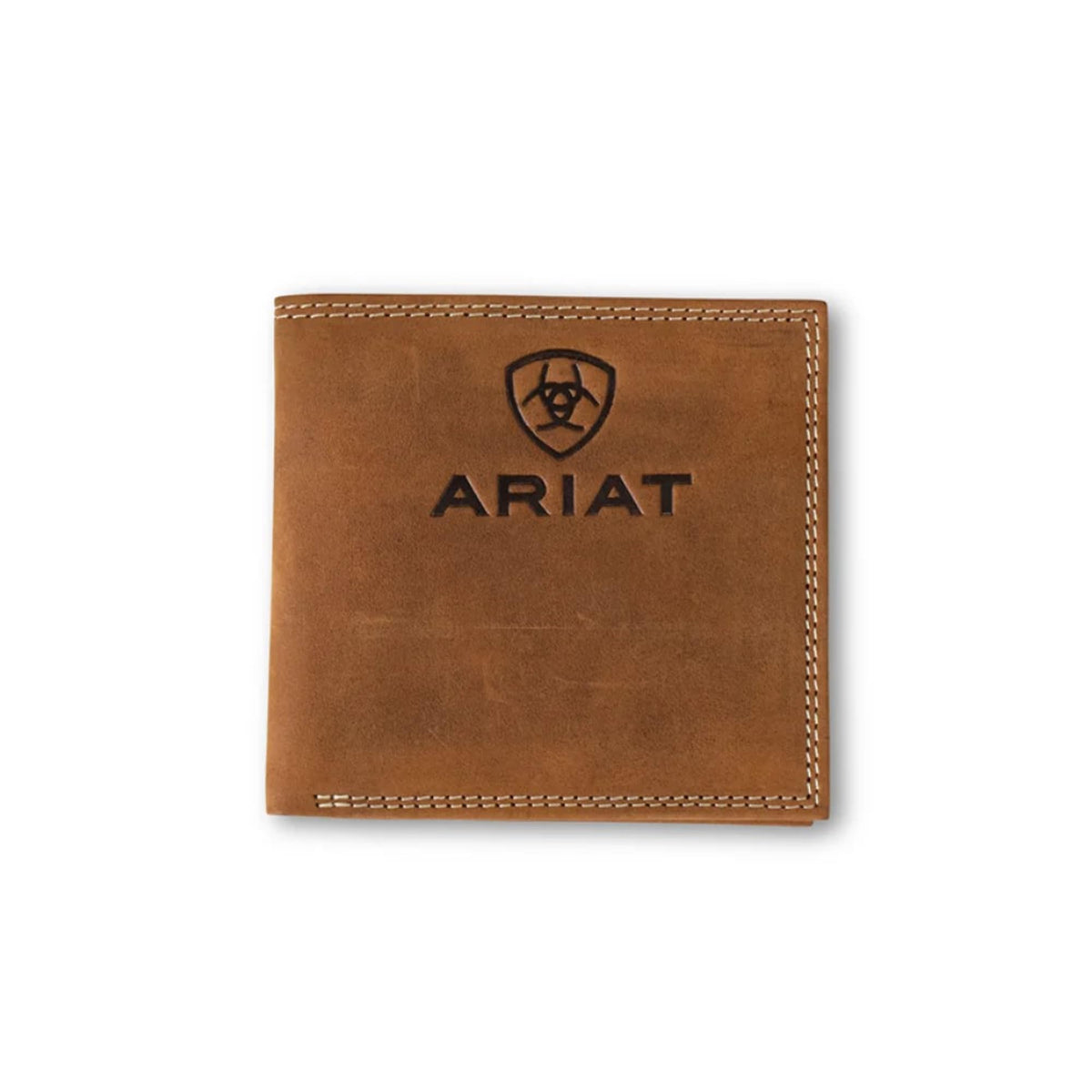 Ariat bi-fold leather wallet with embossed logo and contrast stitching detail