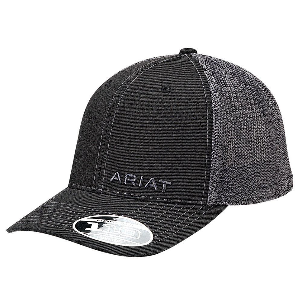 Ariat Flexfit 110 trucker cap with mesh back and embroidered logo, three-quarter view