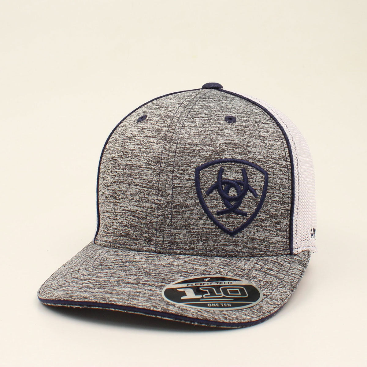 Ariat men's flexfit 110 snapback cap with embroidered shield logo on heather front panel