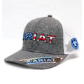 Ariat grey trucker cap with red white and blue USA flag embroidered logo and white mesh back