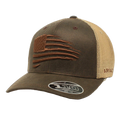 Ariat men's flexfit trucker cap with embroidered distressed American flag on front panel