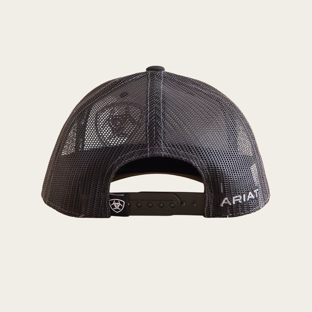 Back view of Ariat youth trucker cap showing mesh panels and snapback closure