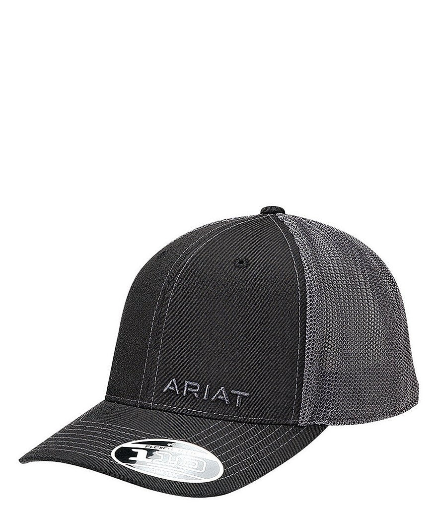 Ariat men's black flexfit 110 trucker cap with mesh back and contrast stitching