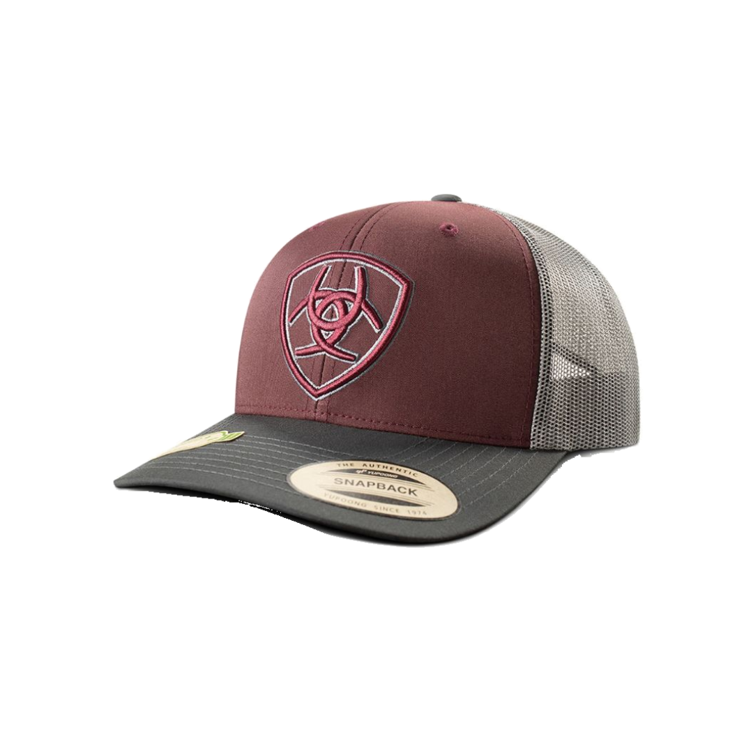 Ariat men's snapback trucker cap with 3D embroidered shield logo on front panel