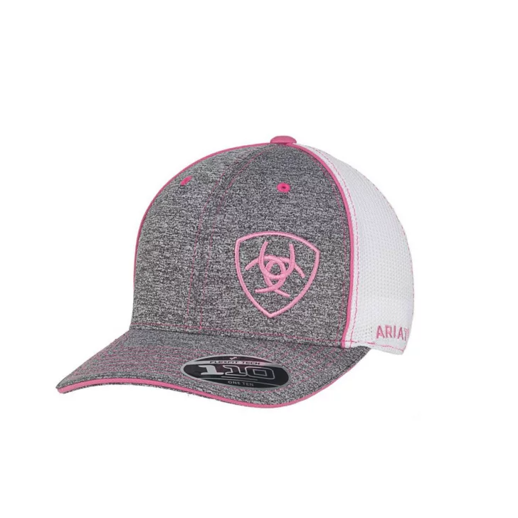 Ariat Flexfit 110 snapback cap with heathered grey front and white mesh back