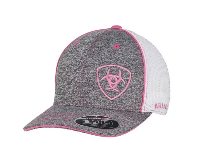 Ariat Flexfit 110 snapback cap with grey heathered front and white mesh back