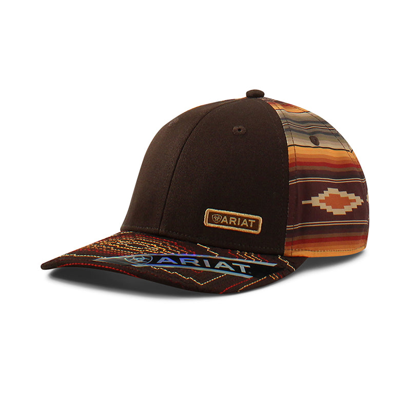 Ariat women's baseball cap with dark brown front panel and Southwest-patterned sides