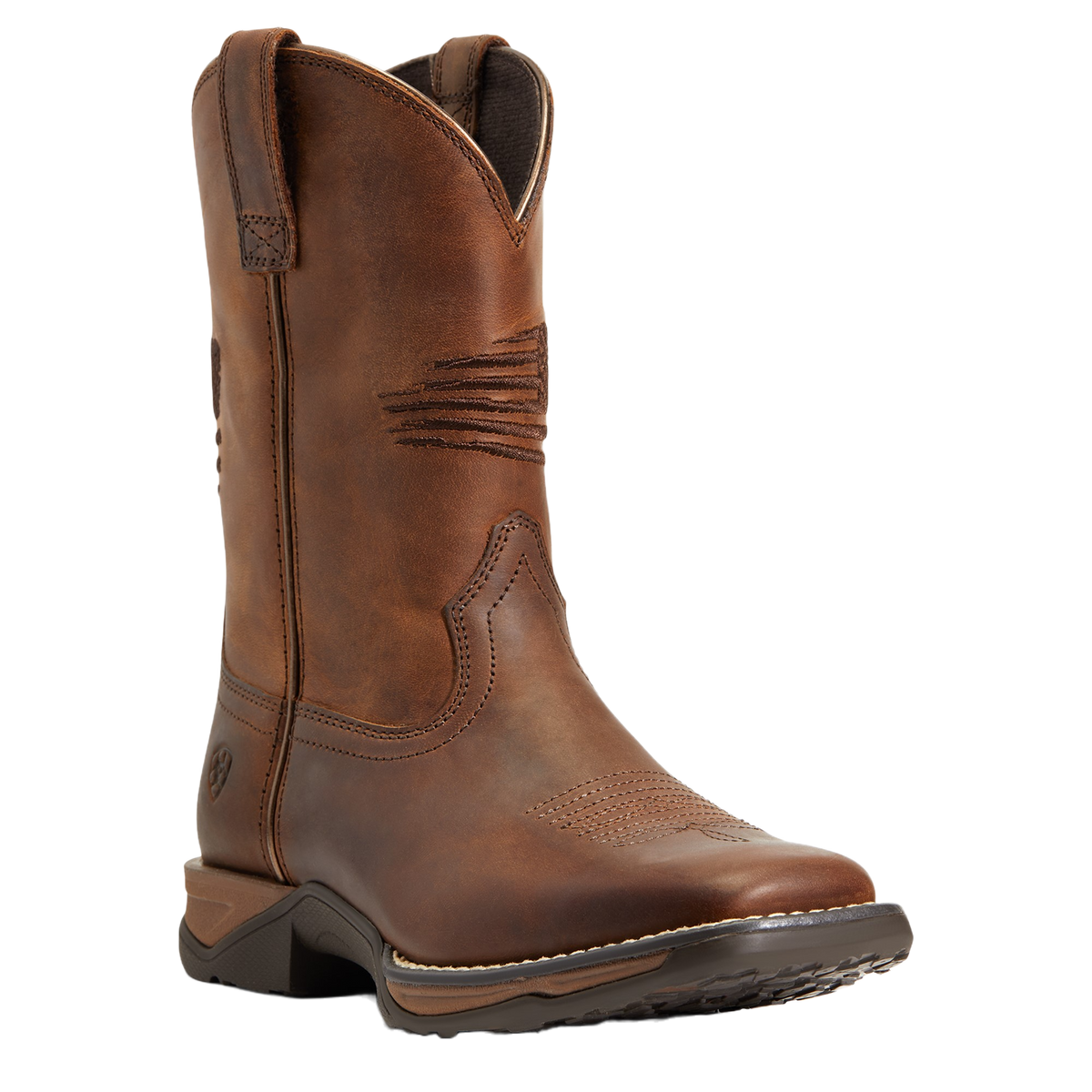 Ariat youth western cowboy boot with square toe and pull-on tabs, side view