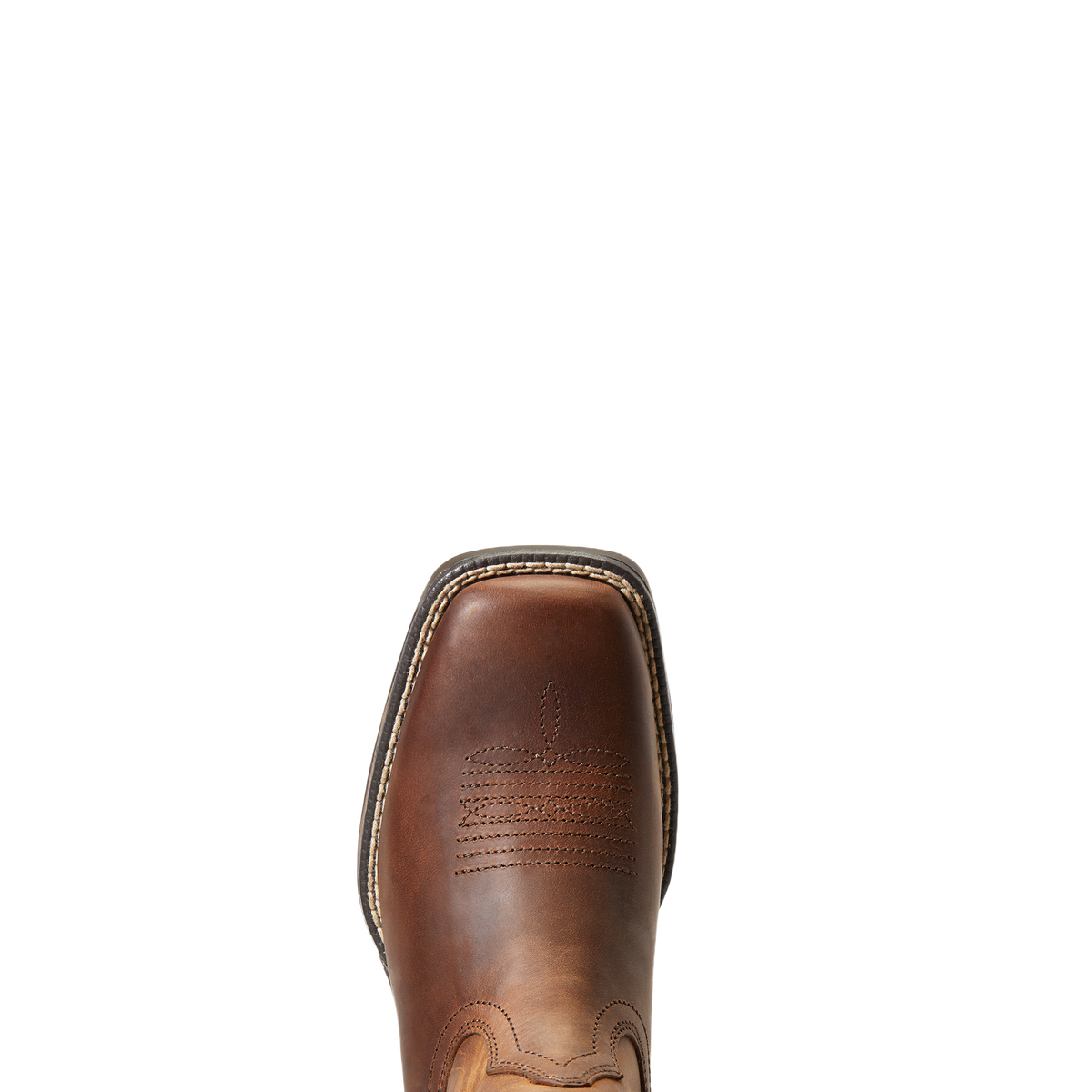 Close-up toe view of Ariat youth western boot with decorative stitching detail