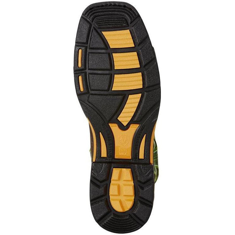 Bottom sole view of Ariat work boot showing ATS Max technology and traction pattern