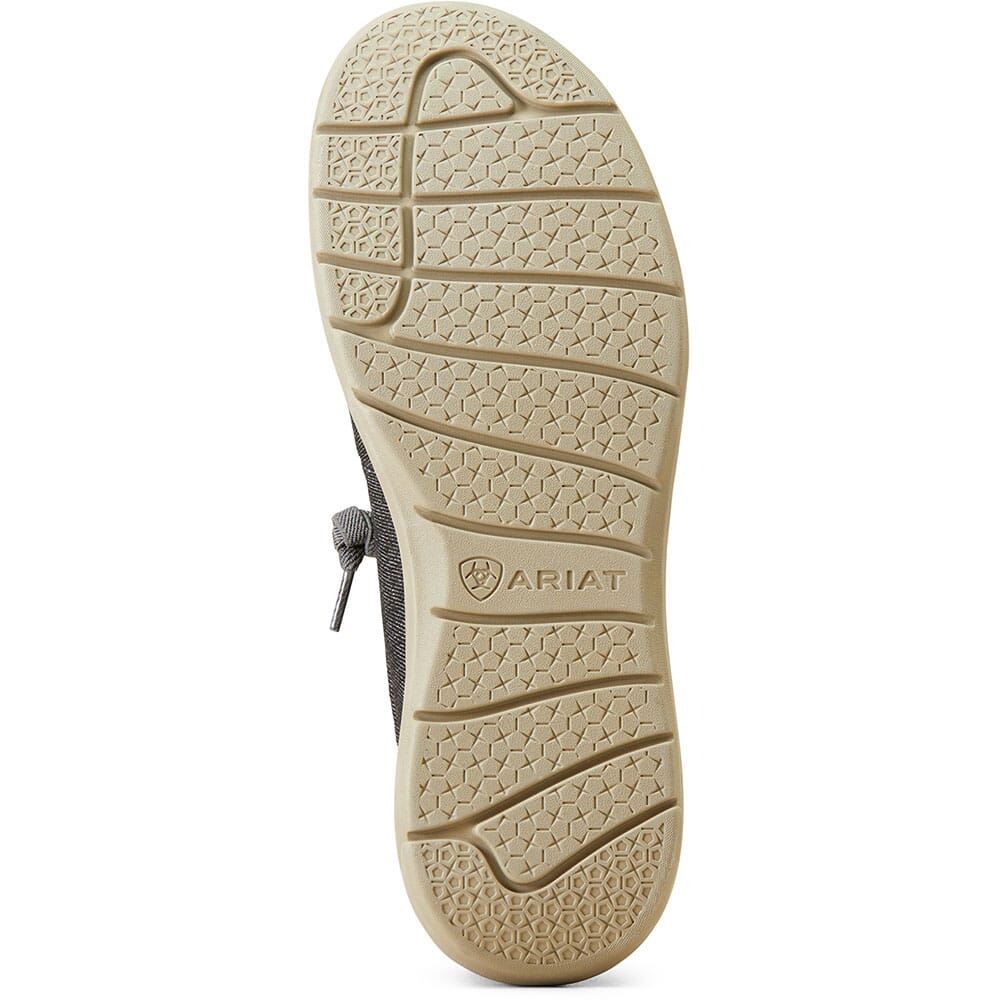 Bottom sole view of Ariat men's shoe showing textured tan rubber outsole with brand logo