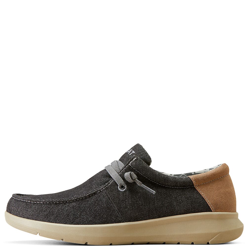 Ariat men's slip-on casual shoe with dark canvas upper and tan suede heel accent