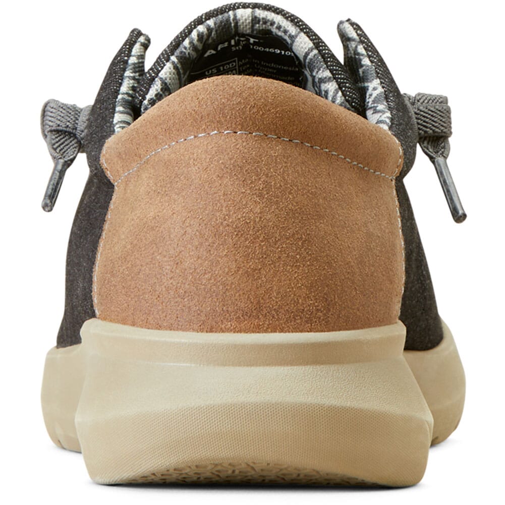 Rear view of men's casual lace-up shoe with tan suede heel and chunky sole
