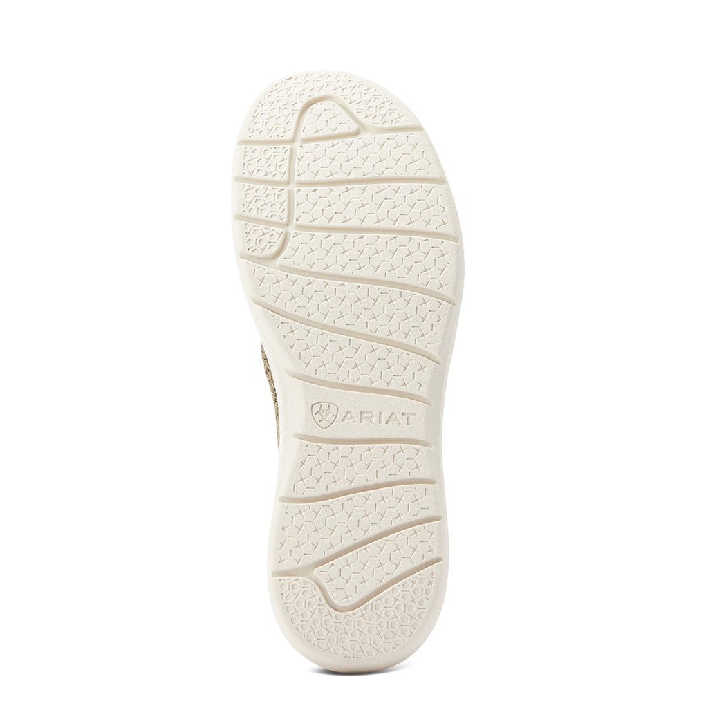 Bottom sole view of Ariat sneaker showing textured tread pattern and brand logo