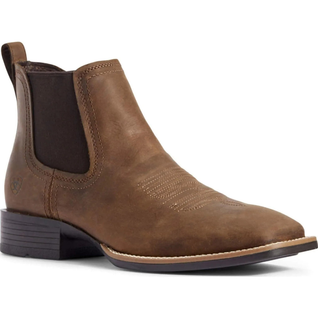Ariat men's square toe Chelsea ankle boot with western stitching and elastic side panel