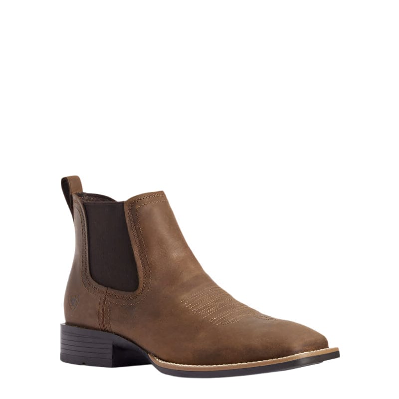 Ariat men's chelsea ankle boot with square toe, elastic side panel, and western stitch detailing