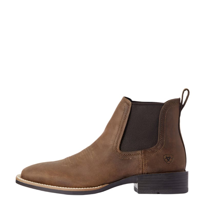 Ariat men's square toe Chelsea boot with elastic side panel and pull tab, lateral view
