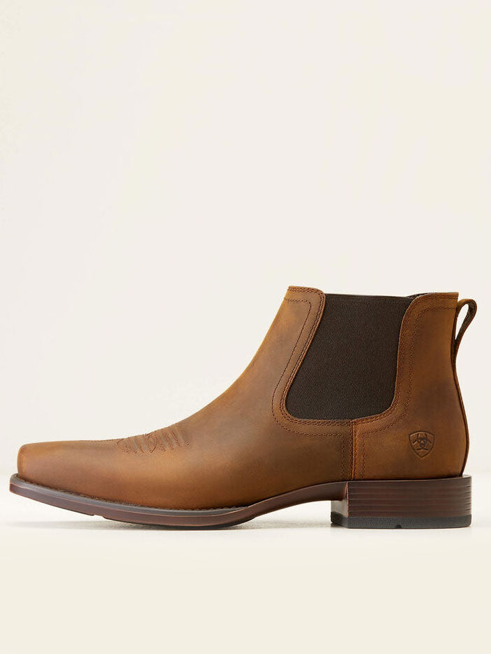 Ariat men's square toe chelsea boot with elastic side panel and pull tab, lateral view