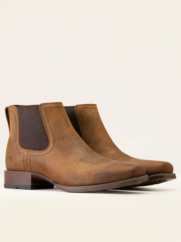Ariat men's square toe Chelsea boots with elastic side panels and western stitching detail