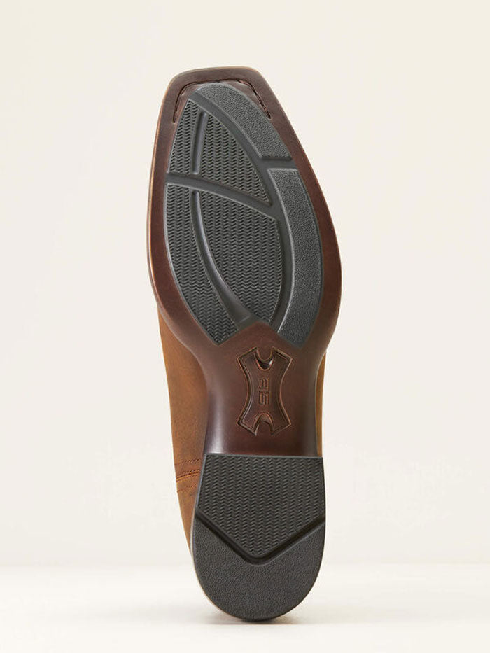 Bottom sole view of Ariat men's Chelsea square toe boot showing rubber tread pattern