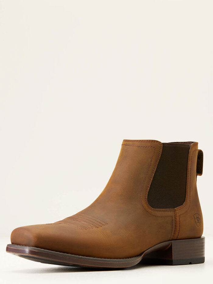 Ariat men's square toe Chelsea boot in distressed tan leather with elastic side panel