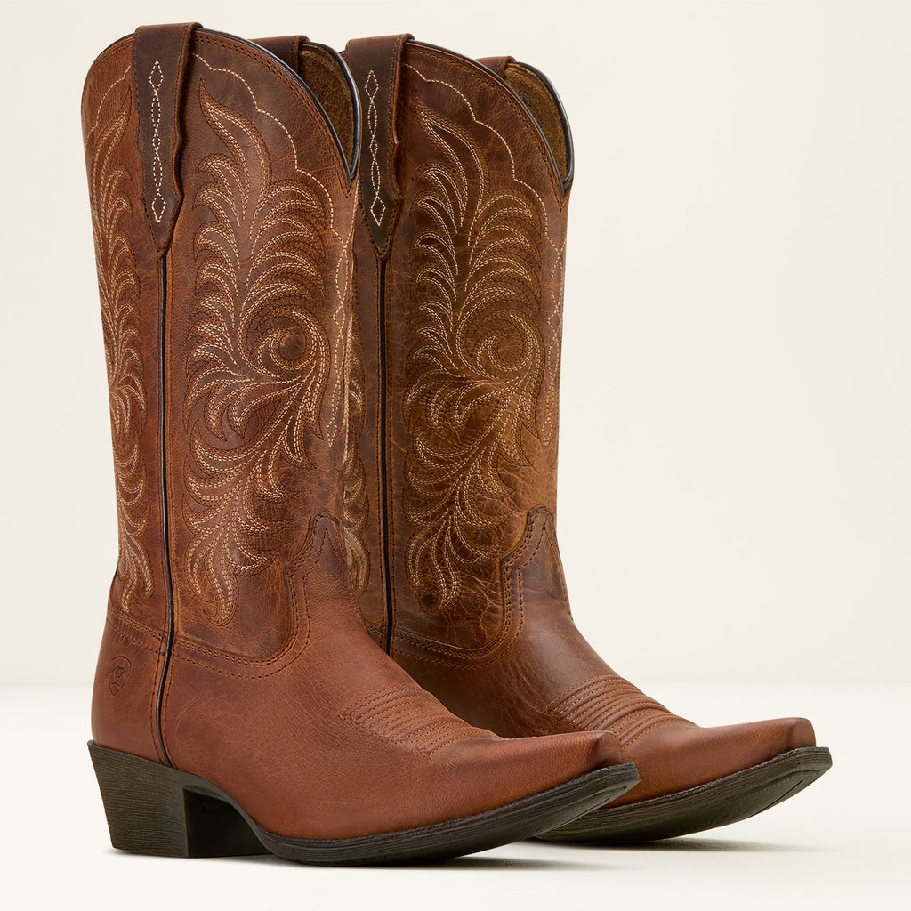 Ariat women's tall cowboy boots with intricate embroidery and square toe detail