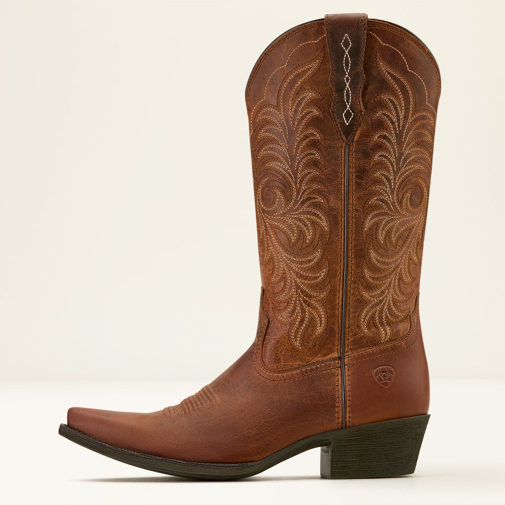 Ariat womens western cowboy boot with intricate stitching and snip toe design