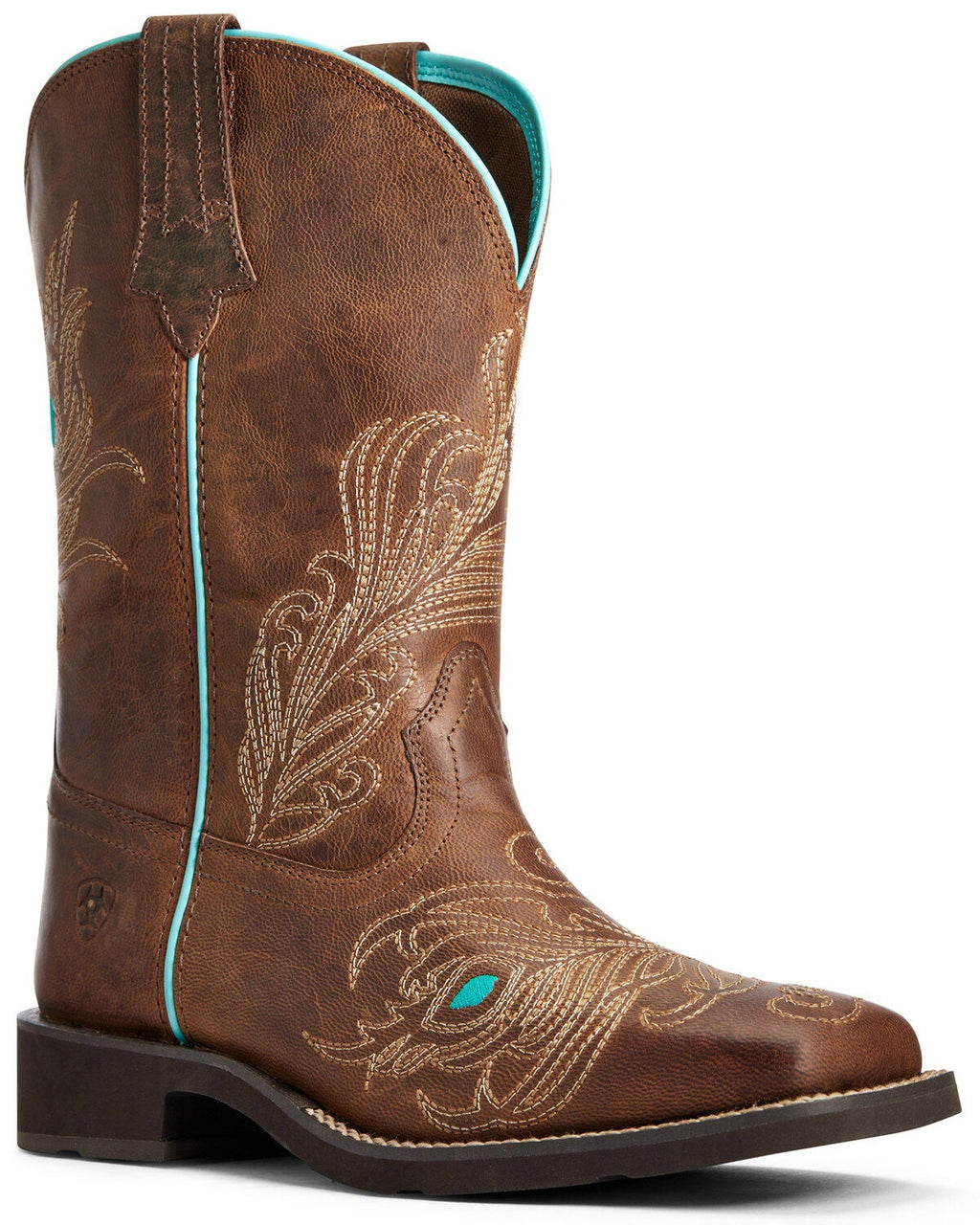 Ariat women's western cowboy boot with ornate stitching and teal accent details