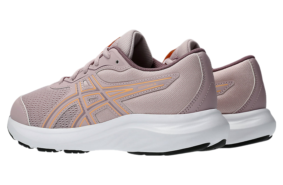 ASICS Contend 9 GS girls running shoe shown from rear three-quarter angle pair